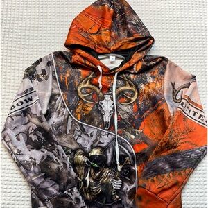 BOW HUNTER Hoodie Mens Size US Small Blaze Oranger Skull Ghost Face